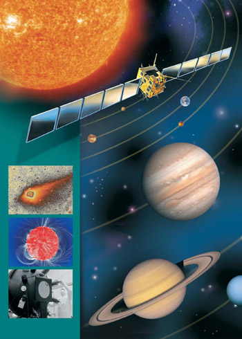 Coverbild des Films "Sonnensystem-Forschung" - Bild unseres Sonnensystems und eines Satelliten